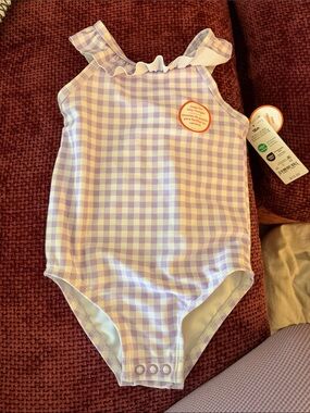 Carter's Purple and White Gingham One-Piece Swimsuit